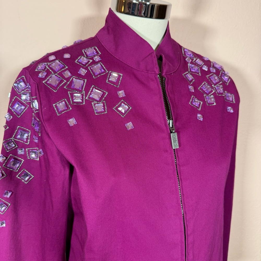 Bob Mackie Vintage 1980 90 Art deco Purple Oversized Zip front Jacket Small